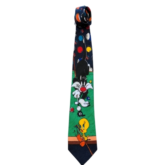 VTG 1994 Looney Tunes Mania Tie Sylvester Tweetie Pool Retro Blue Green 57"L 4"W - Picture 1 of 4